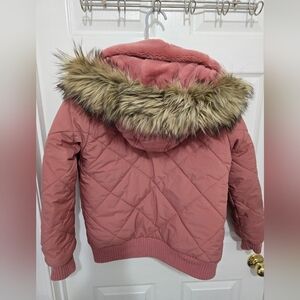 Abercrombie Kids Pink Puffer Jacket with Faux Fur Hood